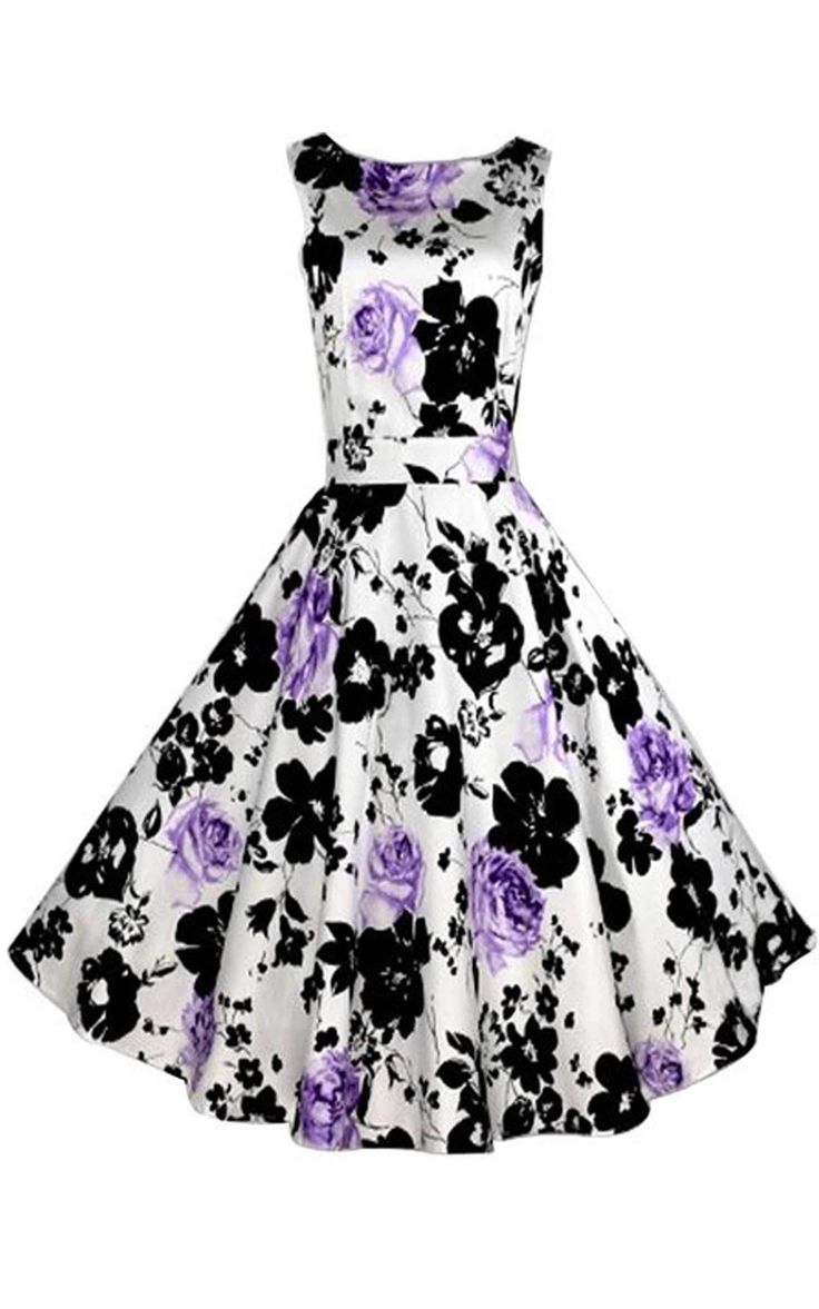 ACEVOG Vintage 1950\u0026#39;s Floral Spring Garden Party Picnic Dress ...